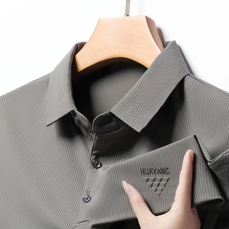 

Мужская бесшовная рубашка-поло, повседневная однотонная Облегающая рубашка-поло из ледяного шелка, деловая рубашка-поло для отдыха, уличная одежда, лето 2024