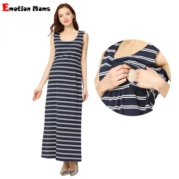 New Summer Maternity Long Dress Women Pregnant Dress Sleeveless Stretch Cotton Stripe Breastfeeding Lactancia Clothes