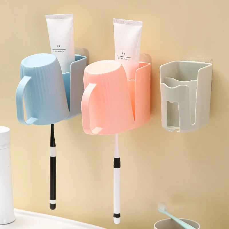 Wall Mounted Toothbrush Holder Punch-Free Quick Draining Tooth Brush Container Plastic Space Saving Toothpaste Dispenser toothbrush holder,toothpaste dispenser