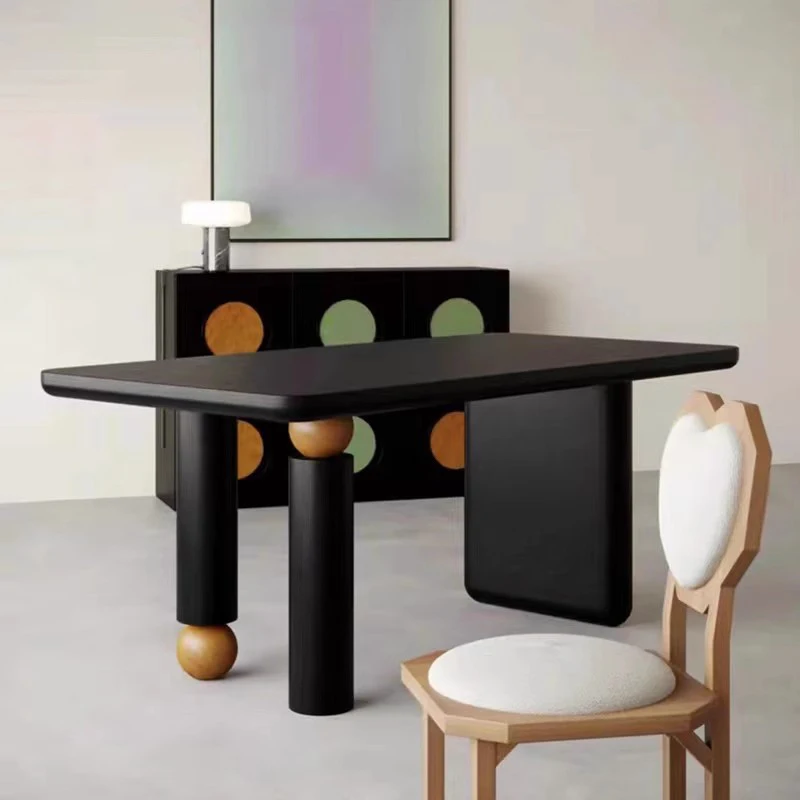

Italian Black Dining Table Newclassic Turntable Center Small Apartmen Coffee Tables Hotel Lobby Mesas De Comedor Home Furniture