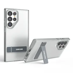 Premium Transparent Shockproof Metal Holder Case with Stand - Galaxy S23 Ultra (Black)