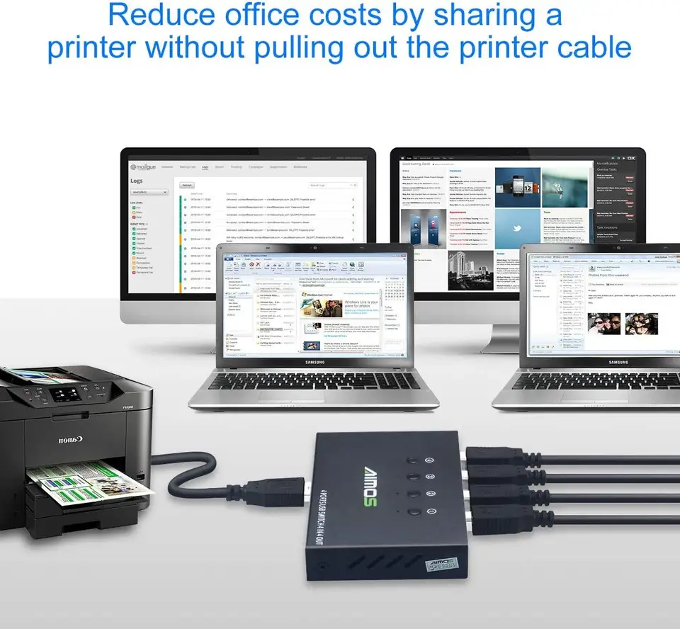 thumbnail image 2 of AIMOS 4-Port USB KVM Switch - Share Mouse, Keyboard & USB Devices Between 4 Computers 2 of 9