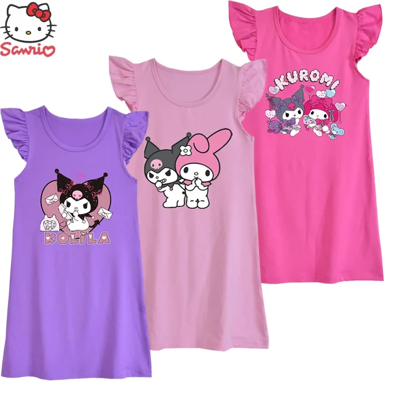 

Kawaii Sanrio Kuromi Children's Nightgown Cartoon Anime Hello Kitty Baby Girls Summer Comfortable Nightdress Kids Pajamas Gift