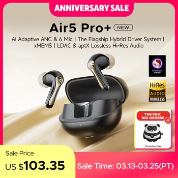 SOUNDPEATS Air5 Pro+ XMEMS Auriculares Bluetooth Auriculares ANC adaptables híbridos de 55 dB, inalámbricos de…