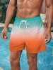 Color Block Drawstring Men's Beach Shorts Men's swim Trunks Elastic Waist 3D Print Gradient Breathable Short Streetwear Polyster 1