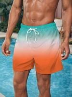 Color Block Drawstring Men's Beach Shorts Men's swim Trunks Elastic Waist 3D Print Gradient Breathable Short Streetwear Polyster 1