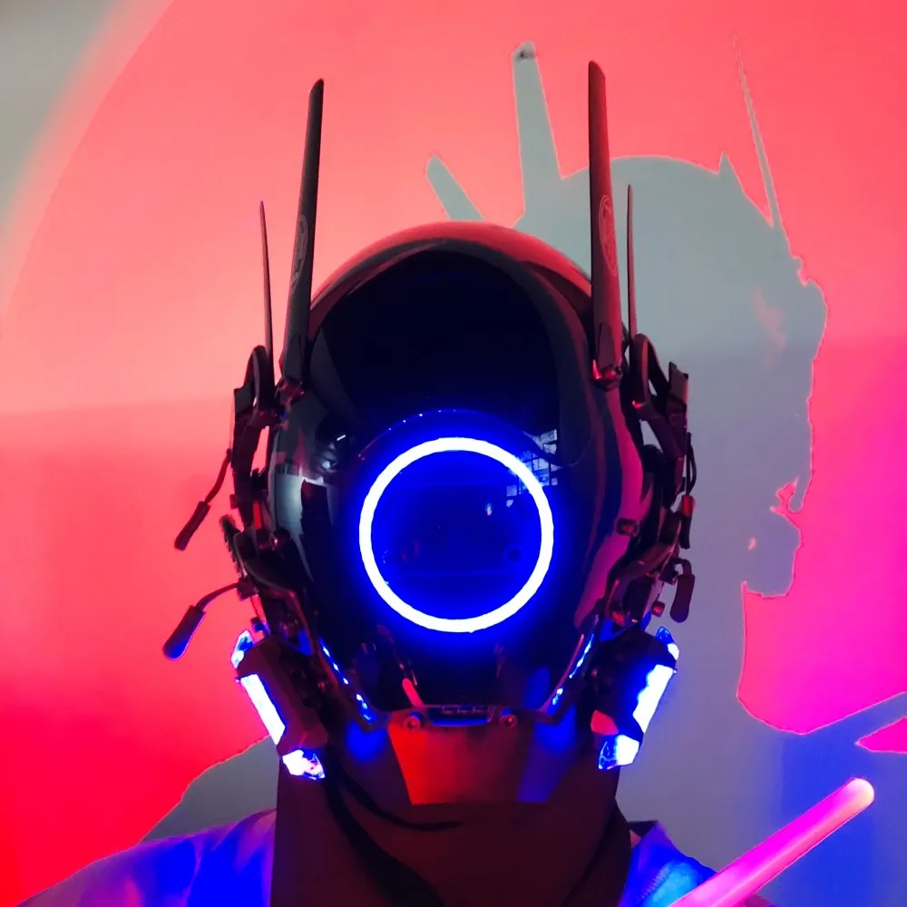 사이버 펑크 마스크 역할 놀이 장난감 미래 기술 멋진 LED 헬멧, 기계 스타일 바 댄스 할로윈 파티 선물
