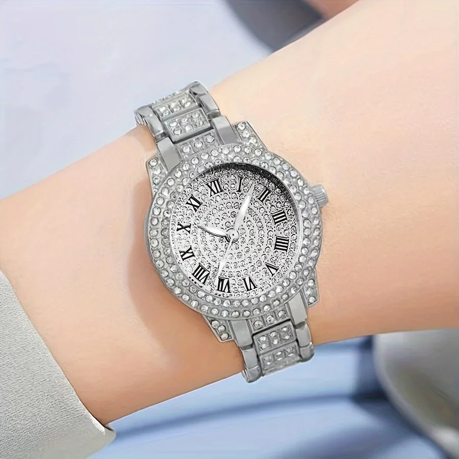 6pcs/set Women's Watch Luxury Rhinestone Quartz Watch Shiny Fashion Analog Wrist Watch & Jewelry Set, Gift For Mom Her 2