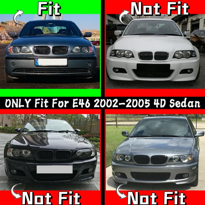 Front Bumper Kidney Grill Fit for BMW E46 4 DOOR Sedan 320i 325i 325Xi 330i 330Xi LCI Facelift 2002 2003 2004 2005 Gloss Black
