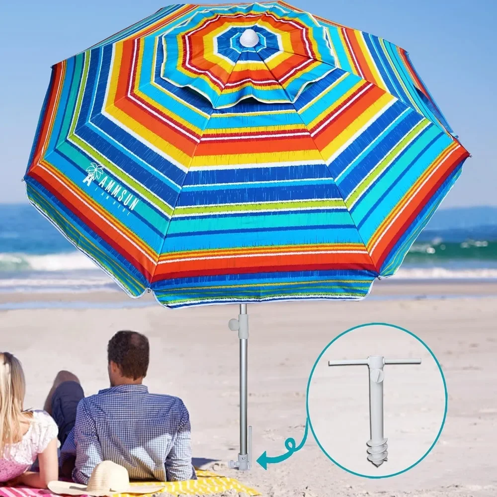 Beach Umbrellas for Sand Heavy Duty Wind Portable, 6.5ft Outdoor Umbrella with Sand Anchor and Protection 6