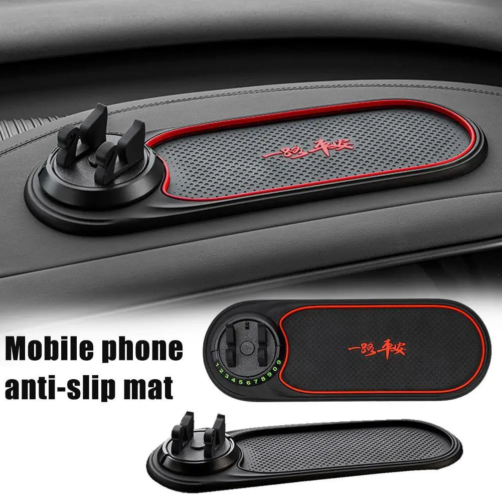 Car Multi-Functional Non-Slip Mat With Mobile Phone Holder Available In Black Red Rotatable Silicone Dashboard Car Pad Mat