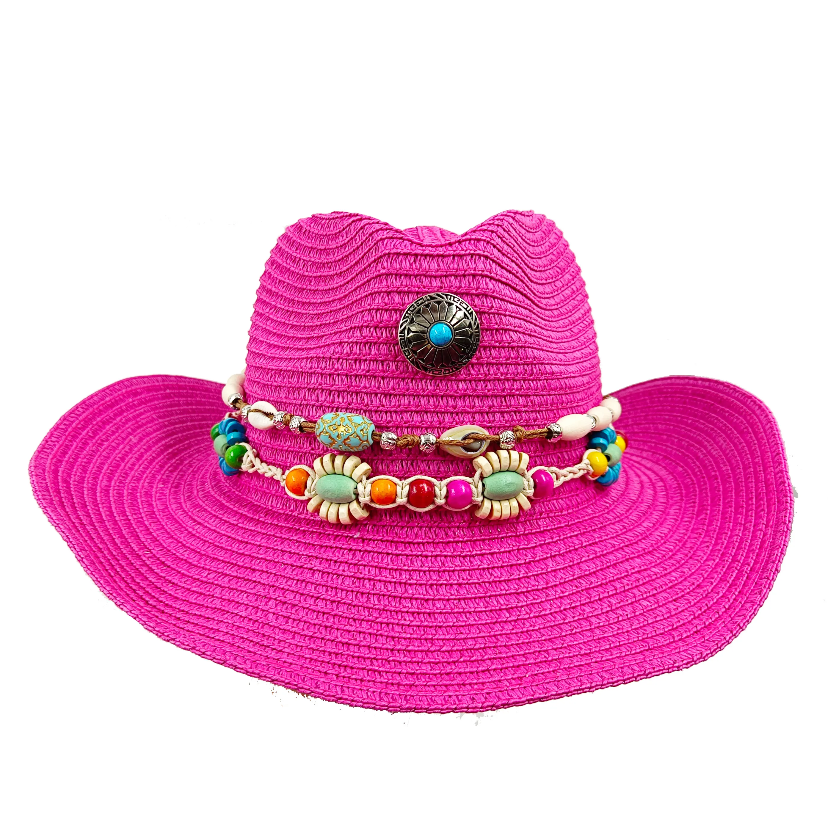 - 2023 New Painted Cowboy Straw Hat Cutout Style for Men and Women Summer Outdoor Travel Unisex Solid Western Cowboy Hat