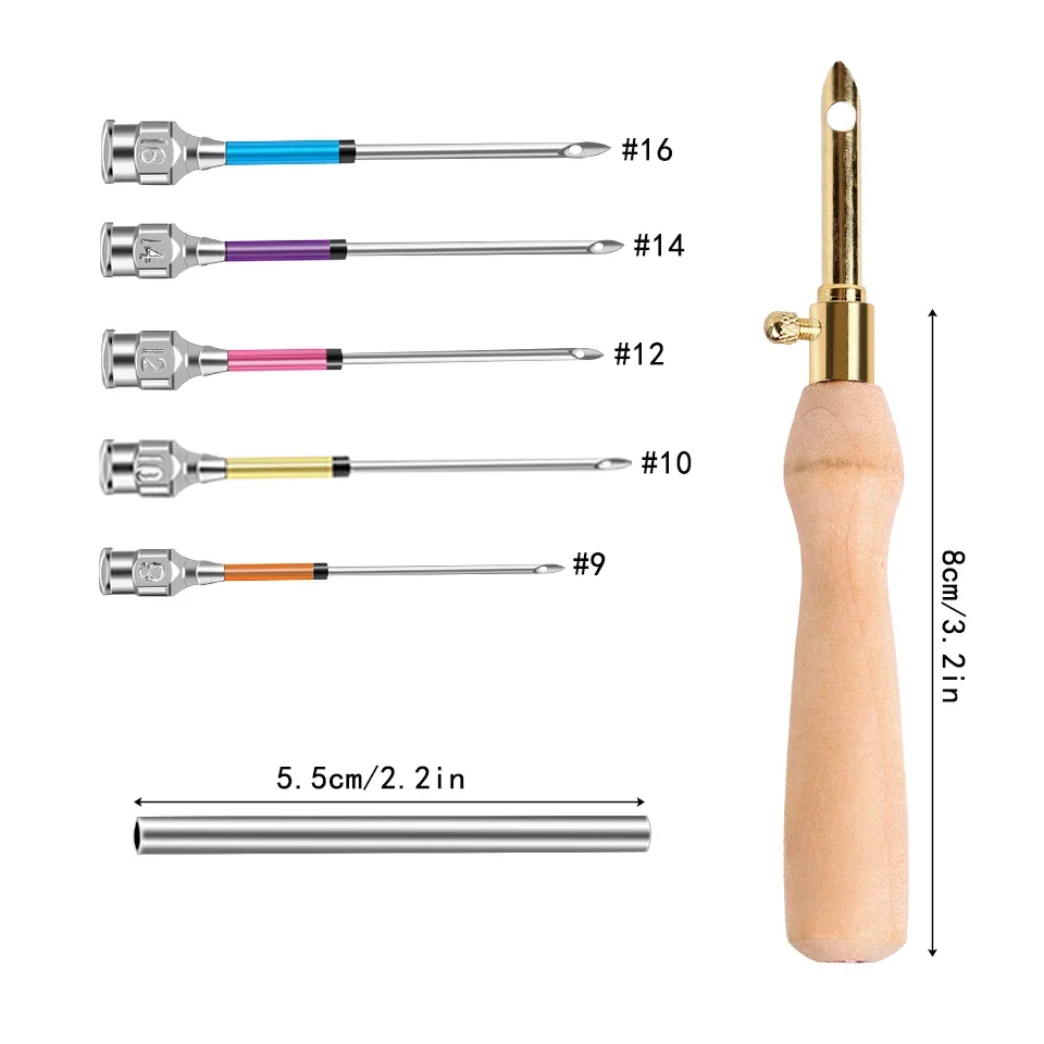 8Pcs Punch Needle Embroidery Kits with Adjustable Wooden Punch Needle Crochet Knitting Embroidery Pen DIY Tools Set embroidery kit