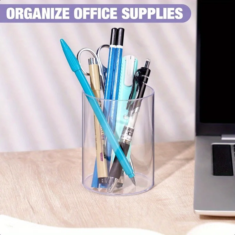 Pen Holder 3 Pcs Acrylic Make up Transparent Pen Holder Student Pencil Display Stand Clear Round Tpe Cups