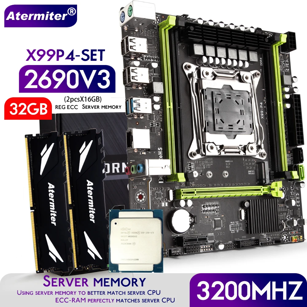 Atermiter Conjunto de placa base x99 p4 con Xeon E5 2690 V3, CPU de ...