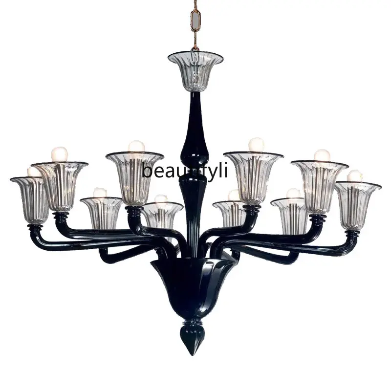 

zq Modern French Glass Chandelier American Dark Blue Light Luxury Living Room Bedroom Dining Room Lamps