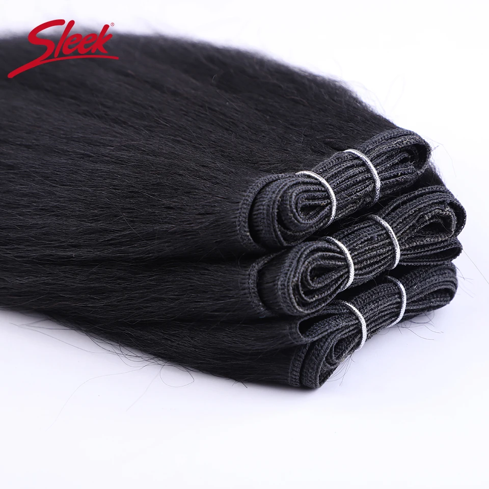 Sleek Peruvian 3Pcs Kinky Straight Weaving Bundles Nature Black And Brown 4# Short Yaki Straight Bundles Full End Remy Hair 5