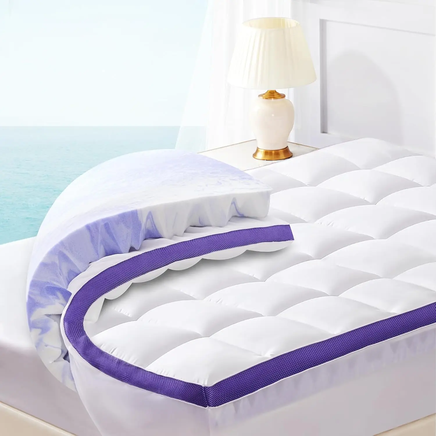 NEW Dual Layer 4 Inch Memory Foam Mattress Topper Queen-2 Inch Gel Memory Foam and 2 Pillow Top Mattress Pad