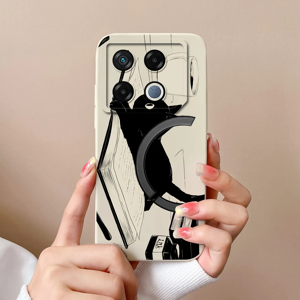 Cute Healing Pattern Soft Liquid Silicone Protective Phone Case Back Cover