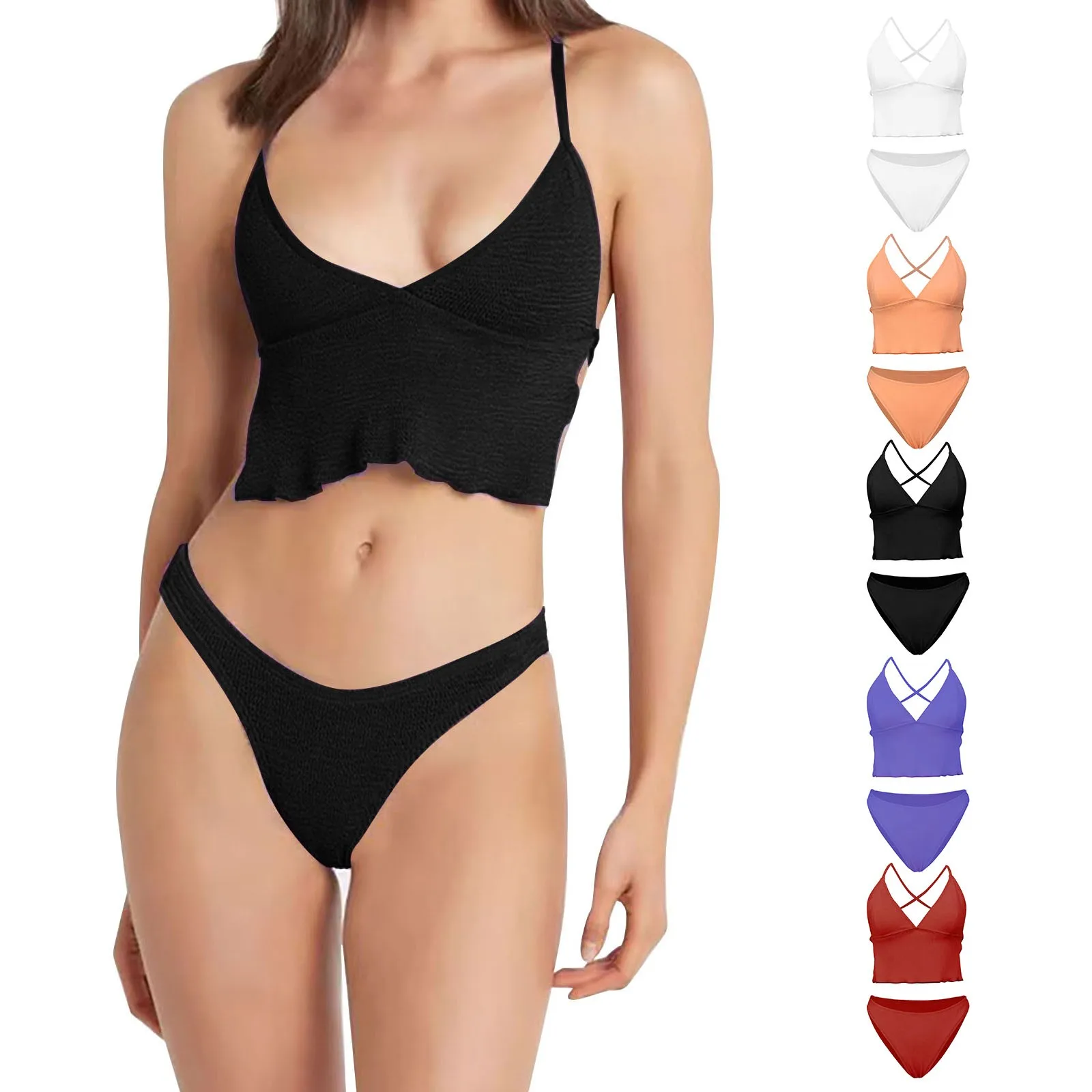 

Women's Summer Casual Sexy Sling Strap Backless Low Rise Briefs Solid Bikini Suit