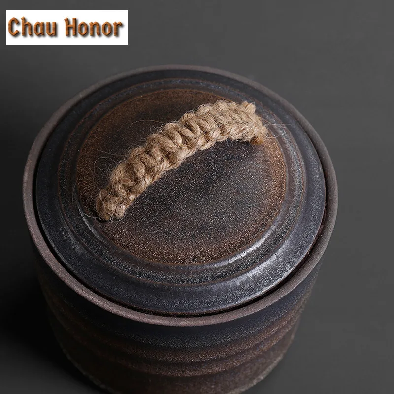 Gilt Ceramic Tea Caddy Wide Mouth Retro Creative Sealed Pu'er Tea Storage Moisture-proof Coarse Pottery Tea Container Tea Tins