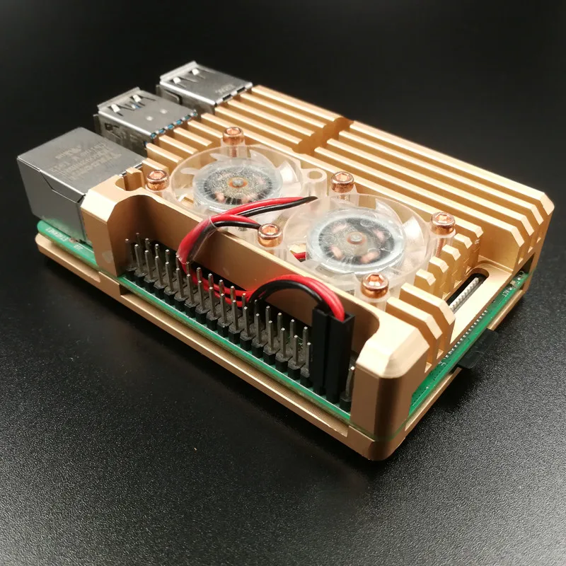

Чехол для Raspberry Pi 4/3, алюминиевый чехол с двойным охлаждающим вентилятором, черный металлический чехол для RPI Raspberry Pi 4B/3B/3B