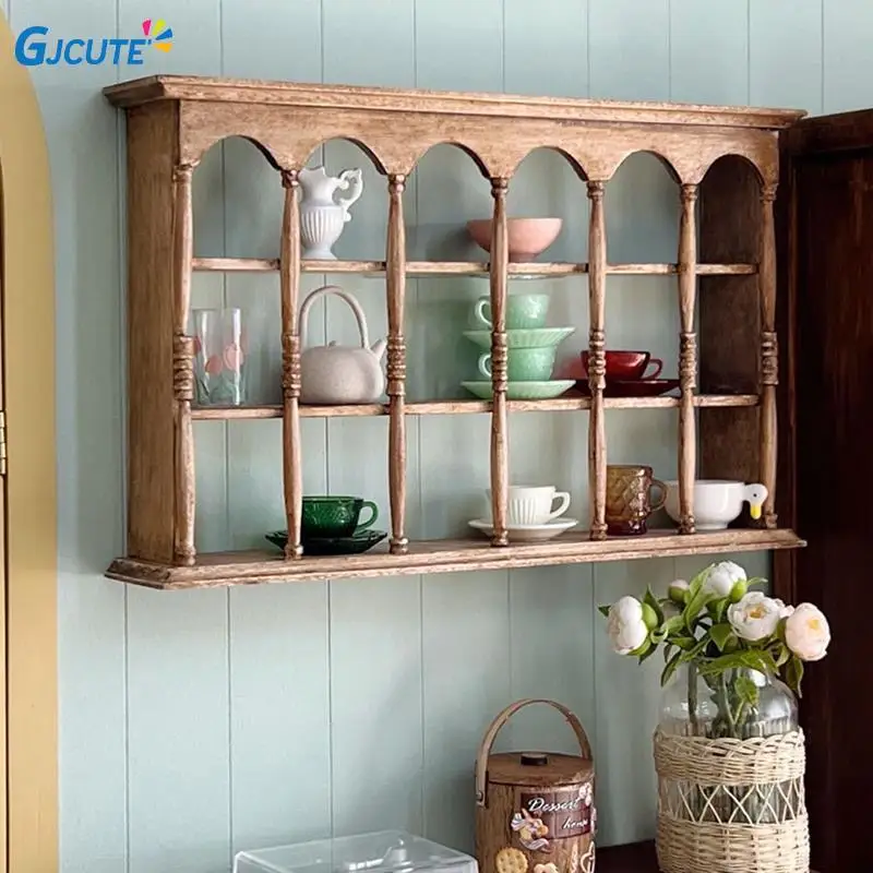 

1Pc Miniature Wooden Cup Holder Cupboard Storage Rack For Solid Wood Cherry Wood Mini Model 1:6 Doll House Kitchen Accessories