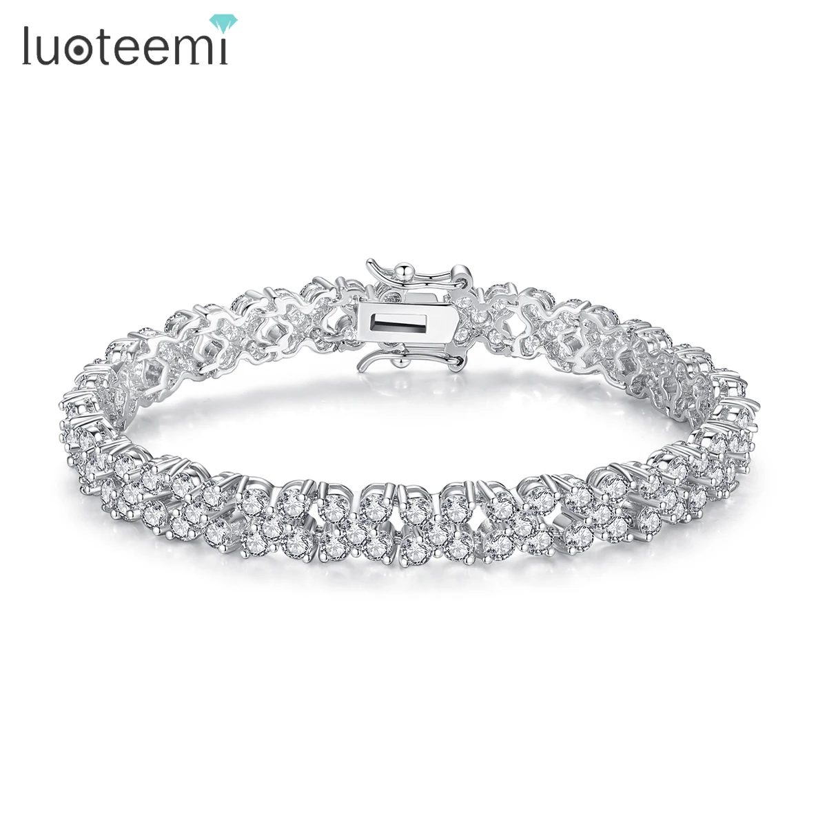 

LUOTEEMI Fashion White Gold Color 4 Leaves Clover CZ Stone Strand Bracelet for Women Wedding Bridal Accessories Free Shipping