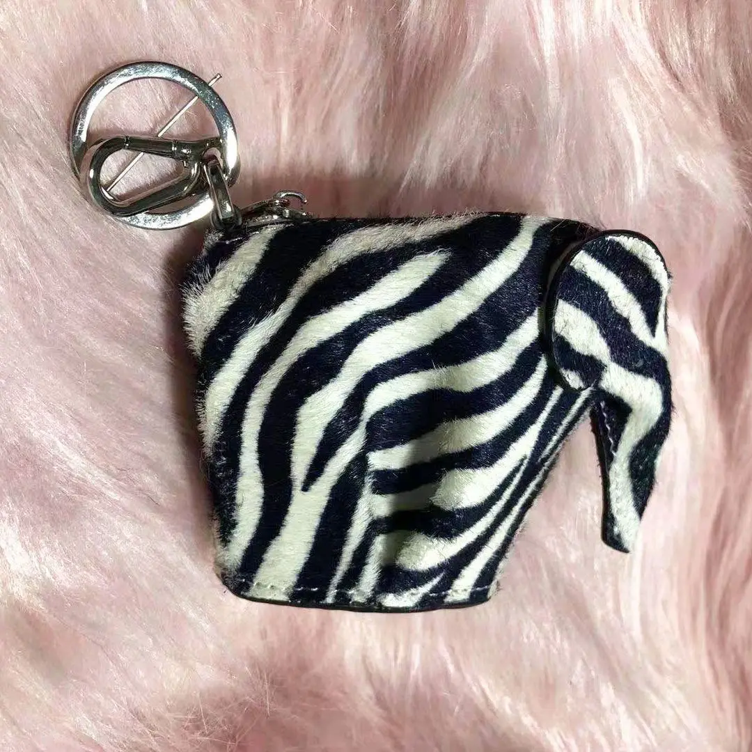 

Zebra Elephant Charm Genuine Leather Calf Hair on Cowhide Fur Winter Animal Shaped Coin Purse Keychain Pendant Christmas Gift