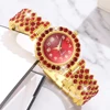 6PCS/Set Women's Red Alloy Watch Strap Fashionable Rhinestone Quartz Watch Necklace Earrings Jewelry Set 4