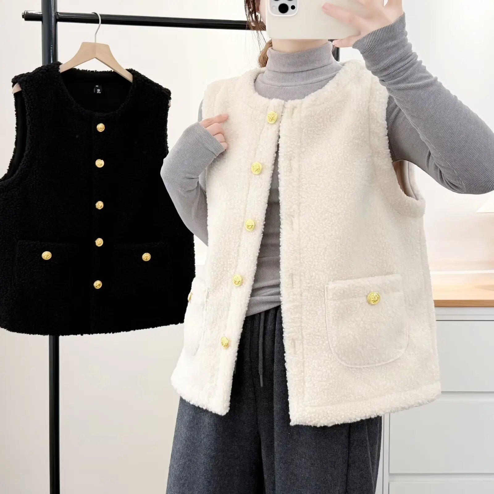 XXXXL Fashion Plus Size Women's Sleeveless Vest Autumn And Winter New Retro Thickened Polar Fleece Waistcoat 962