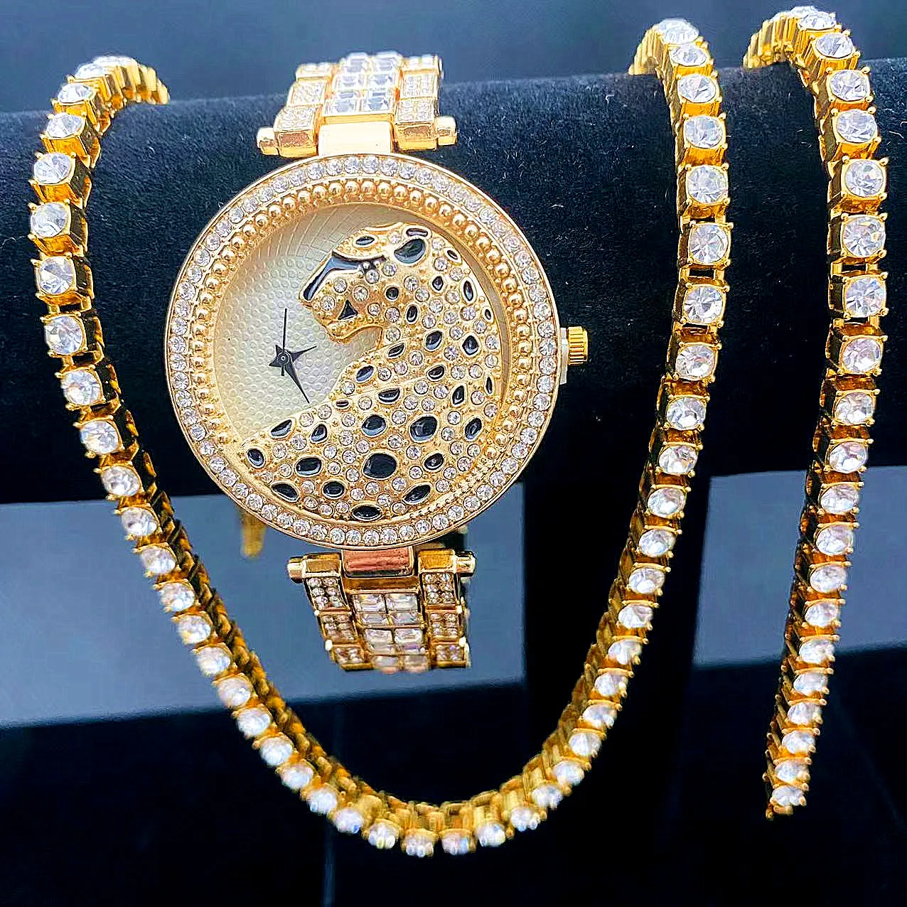 Tennis Chain Top Brand Necklace + Watch + Bracelet Hip Hop Miami Curb Iced Out Paved Rhinestone Women Jewelry Set Fashion Choker