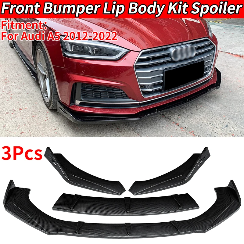 For Audi A5 2012 15 18 21 2022 3PCS Carbon Fiber Look Gloss Black Matte Black Car Front Bumper