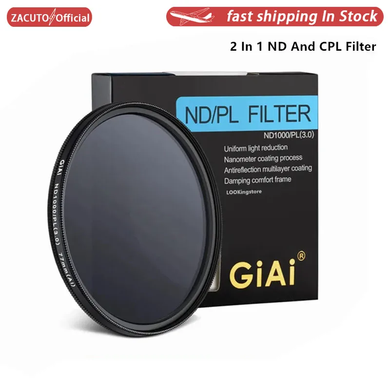 

GiAi 2 In 1 ND And CPL Filter Variable Neutral Density and Polarizing Filter 82mm 77mm 72mm 67mm 62mm 58mm 55mm 52mm 49mm