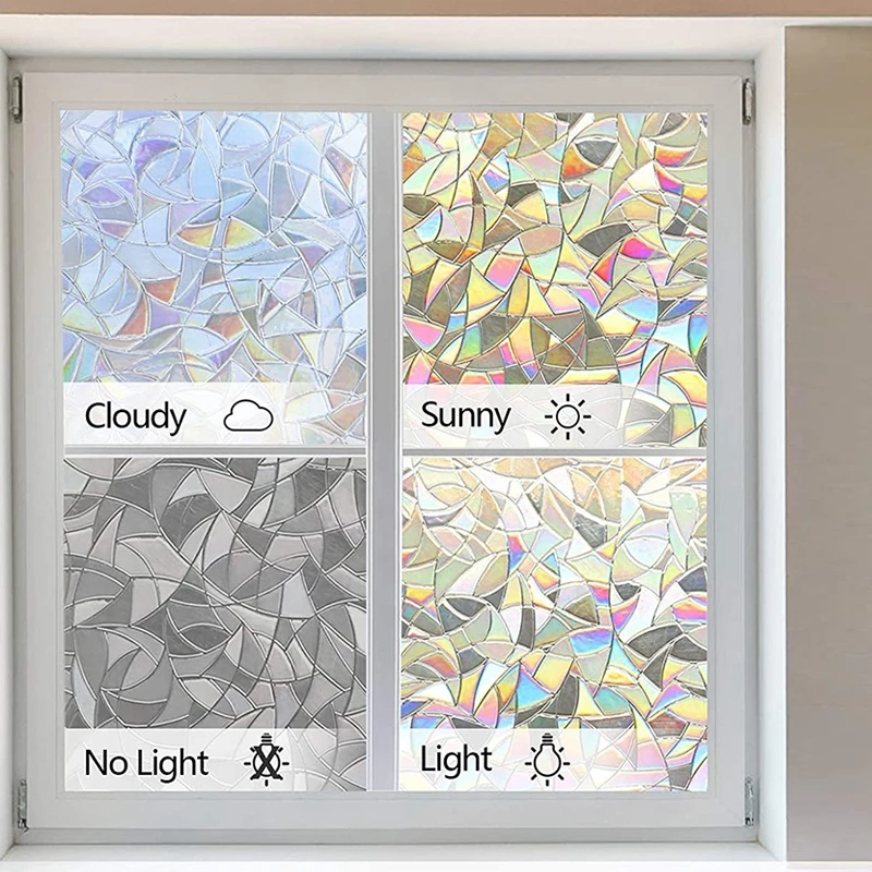 3D Rainbow Window Sticker Window Privacy Film 3D Decorative Vinyl Stained Glass Decals Static Cling Bathroom Privacy Stickers self adhesive stickers,vinyl stickers,window stickers
