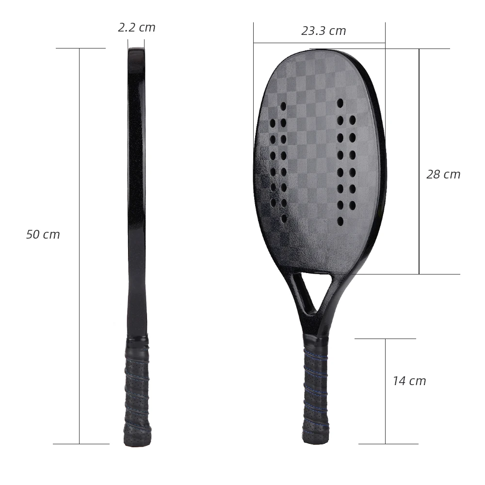 Professional Full Carbon 18K 12K 3K Beach Tennis Racket Solid Black Rough Surface Soft EVA Racquet Paddle Set with Bag