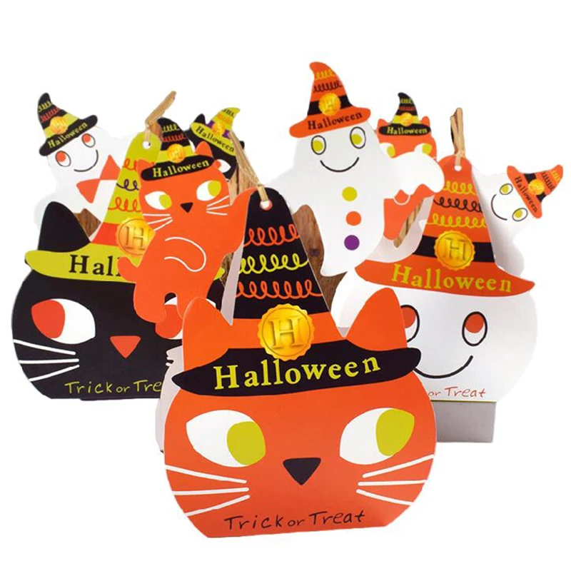 4/8Pcs Halloween Cat Pumpkin Ghost Candy Box Paper Gift Cookie Packag Box Treat Halloween Kids Trick Party Supply Decor Supplies