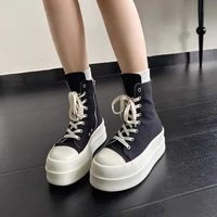 Women's Platform Ankle Boots High-Top Lace-Up Canvas Shoes for Spring Autumn Trendy Height-Increasing Design Shoes - Image 4