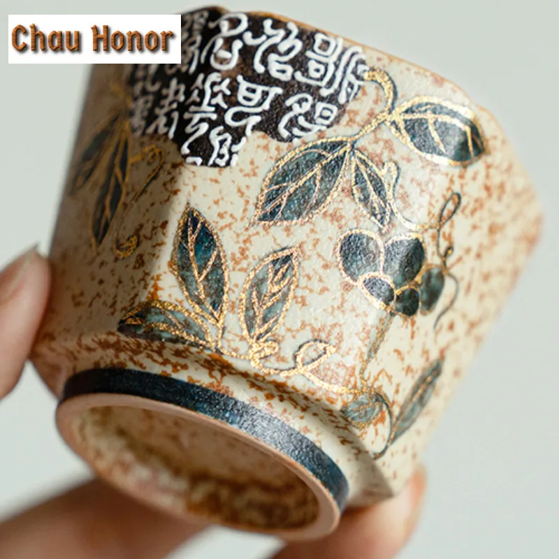 70ml Blue And White Flint Red Teacup Handmade Gold Drawing Branch Lotus Tea Bowl Japanese Set Of Cups Meditation Cup Drinkware