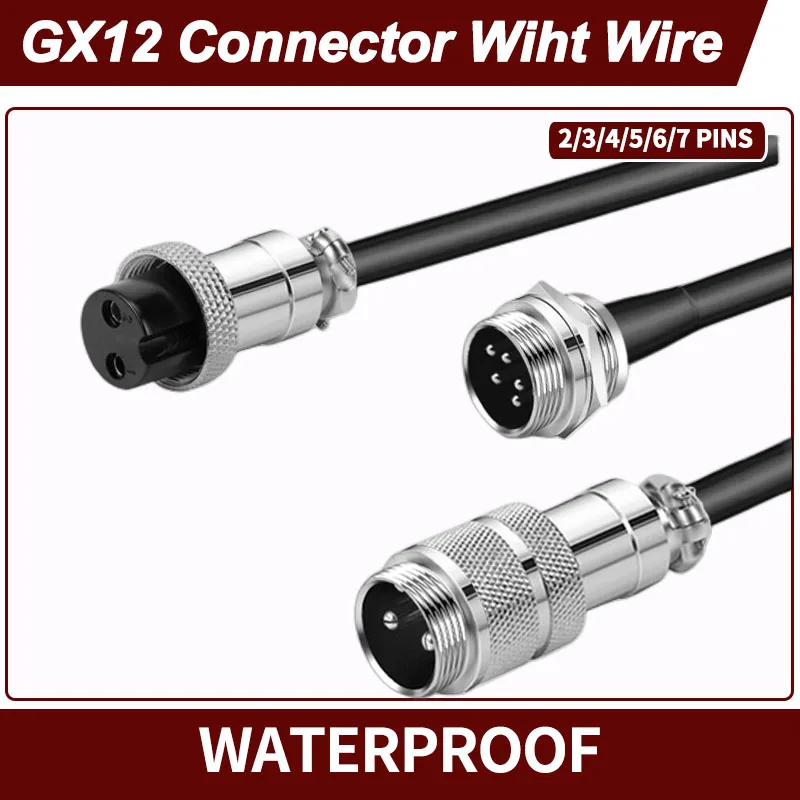 1PCS  GX12 Male Female Extension Cable Connector with Industrial Cord—Available in 2/3/4/5/6/7 Pins Options for CCTV Camera