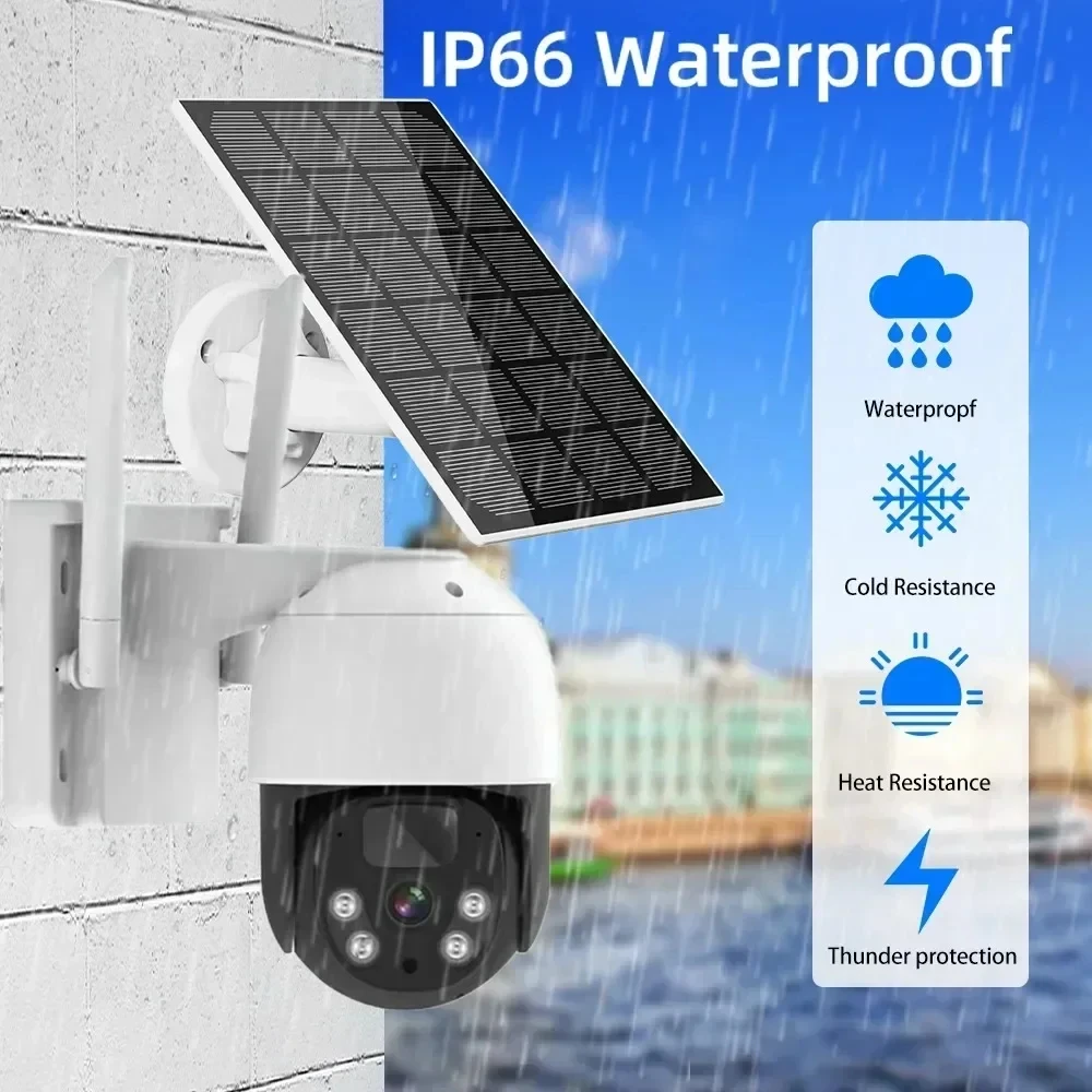 4채널 4.39인치 화면 NVR 5MP 무선 태양광 PTZ IP 카메라 시스템 2/4채널 키트 실외 WiFi 태양광 보안 카메라 세트 양방향 통화