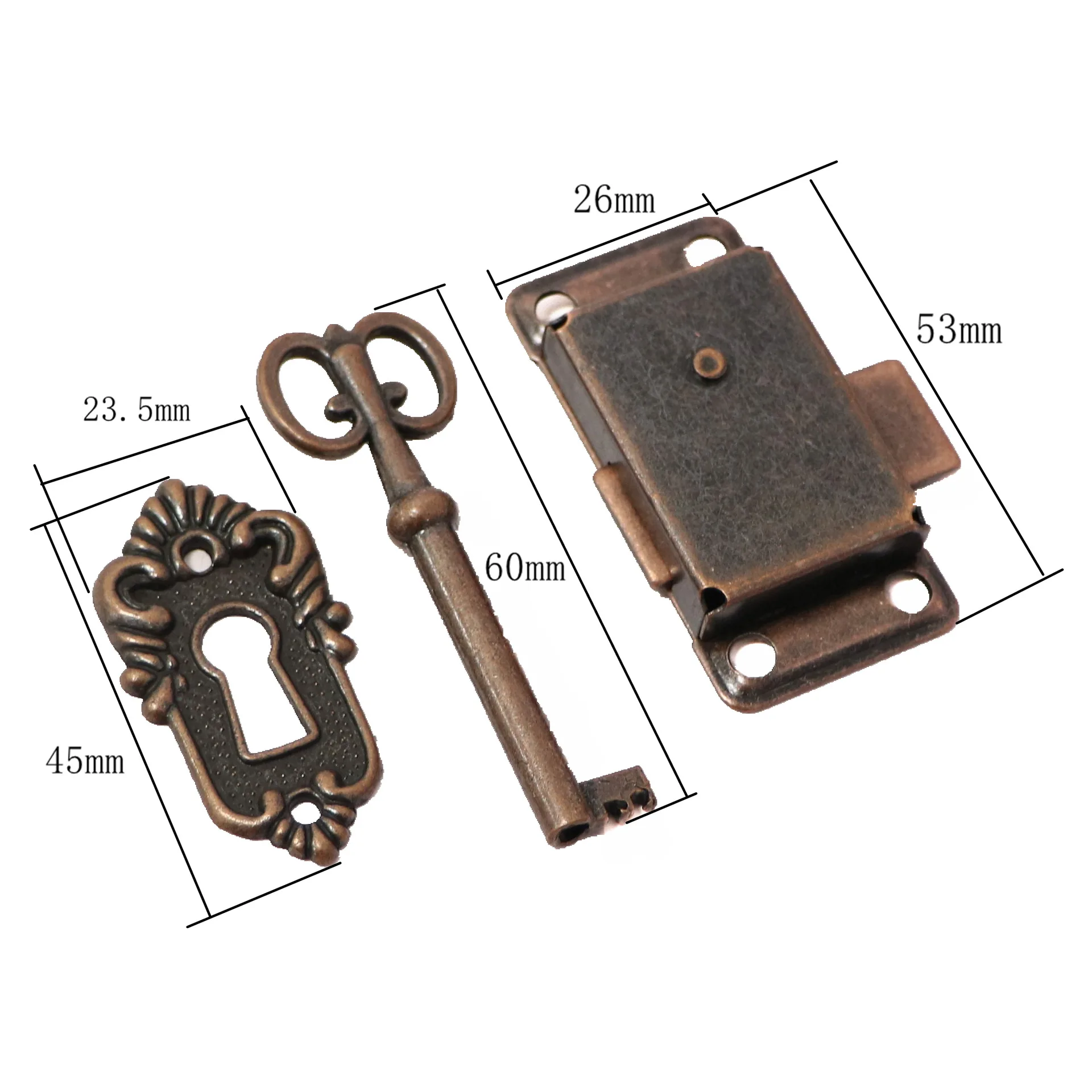 Antique Iron Door Lock Drawer Jewelry Wood Box Cabinet Wardrobe Cupboard Door Lock + Key Furniture Hardware images - 6