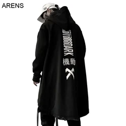 ARENS Letter Embroidered Hip Hop Cloak Long Jacket Men Casual Streetwear Harajuku Pockets Turtleneck Trench Coats Male S04