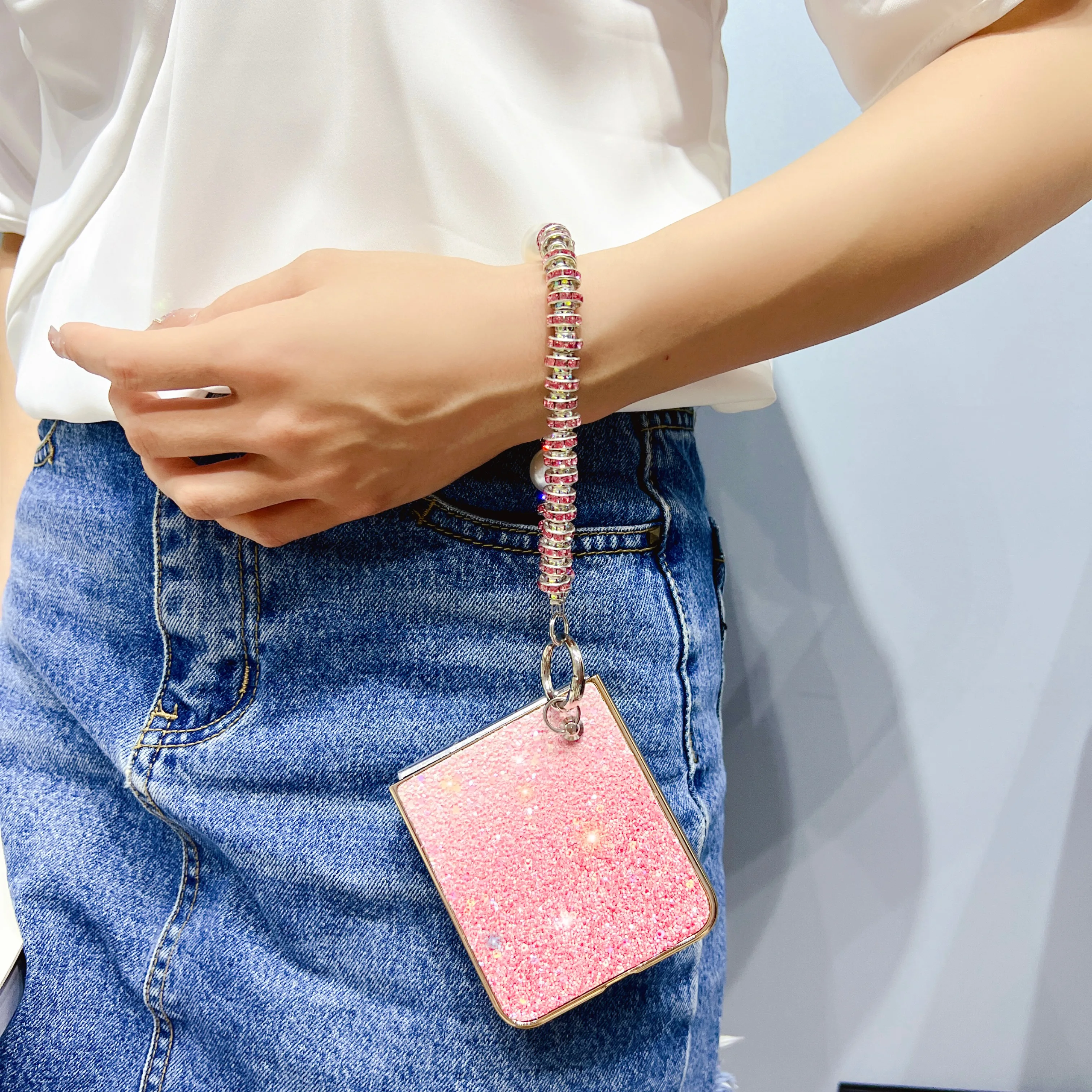 For Samsung Galaxy Z Flip 5 4 3 Case Glitter Gradient Electroplating Bracelet Shockproof Protection Hard Back Cover Accessories