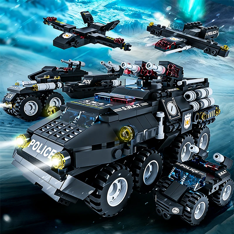 6 in 1 Military Building Blocks Tiger Police Car Armored Vehicle Aircraft Set Boys DIY Construction Toys Christmas Birthday Gift - 2