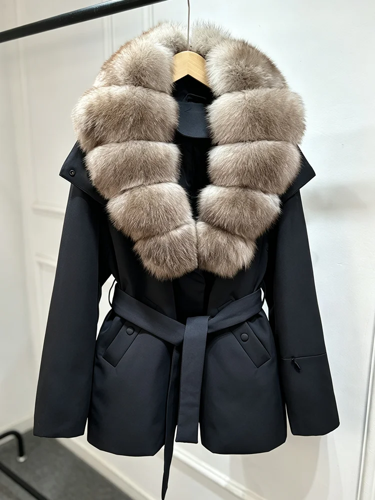 Janveny Luxury Women's Winter Down Jacket 2026 New Large Natural Real Fox Fur Cuff 90% White Duck Down Coat Female Feather Parka