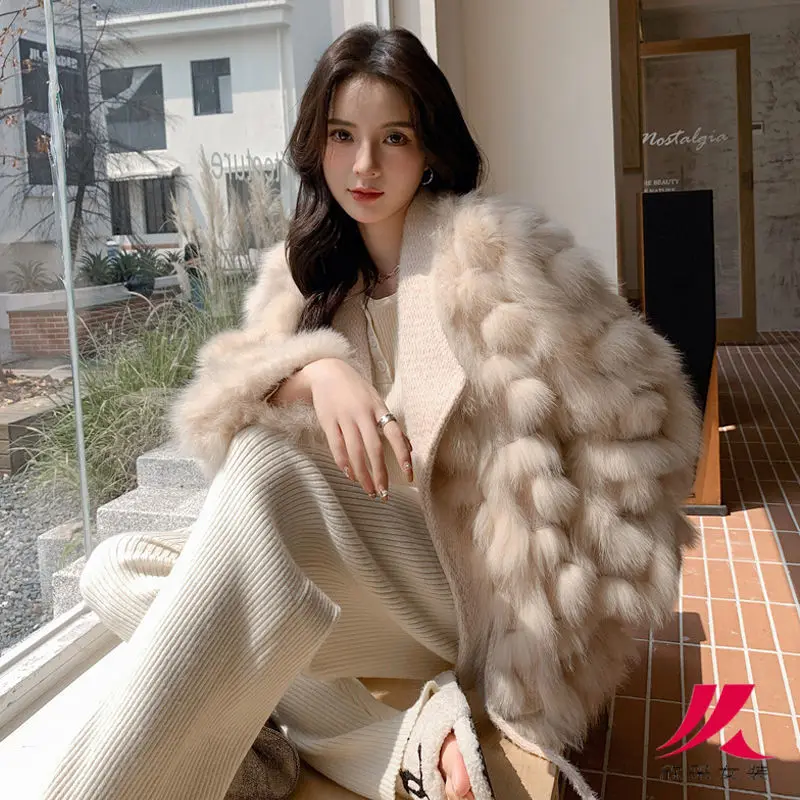 인조 밍크 모피 3D 헤어볼 코트 여성용, 겨울 턴 다운 칼라, 모조 여우털 봄버 재킷, 푹신한 가디건, 레이스업 털 상의