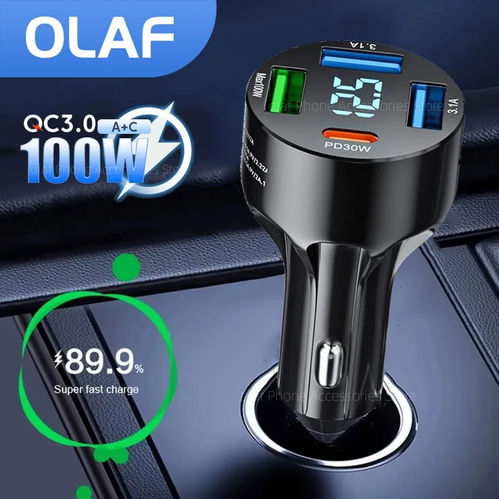 Caricabatteria Da Auto Usb Olaf 100W 4 Porte Ricarica Rapida Caricabatterie Da Auto Qc3.0 Pd Caricabatterie Da Auto Tipo Usb Per Iphone Xiaomi Samsung