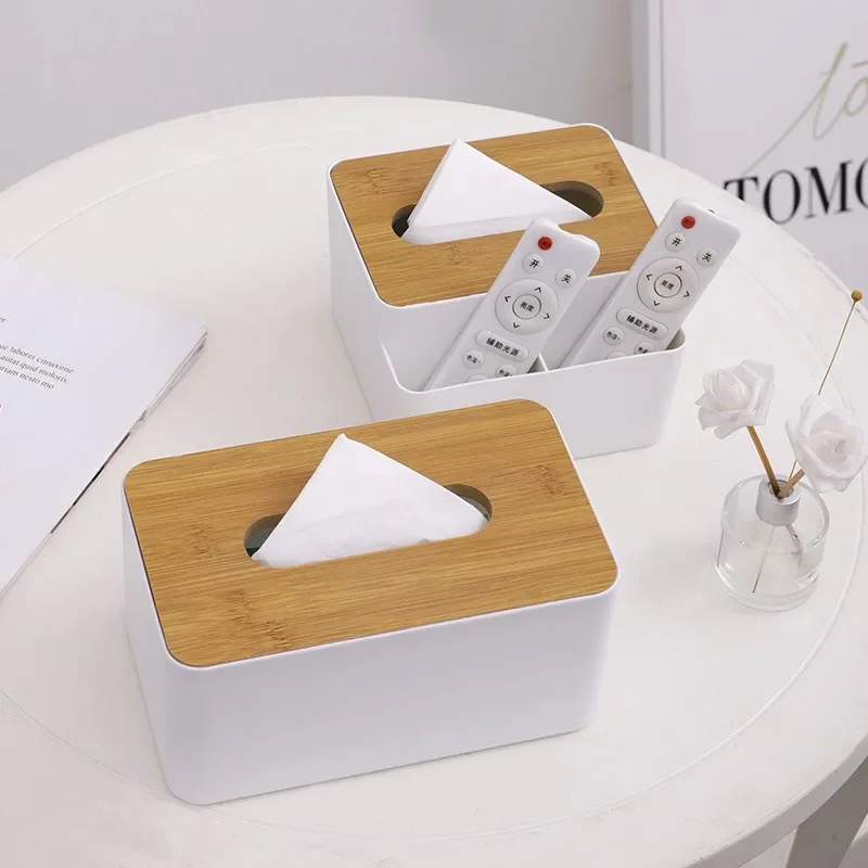 Tissue Boxes with Wooden Lid Napkin Holder Container Wet Tissue Paper Dispenser Case Modern Home Car Organizer Napkin Holder