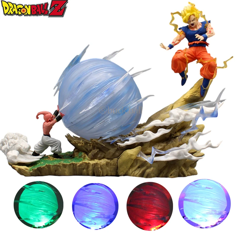 

20cm Majin Buu Vs Goku Dragon Ball Anime Figure Gk With Light Action Figures Pvc Model Doll Collectible Ornament Toys Gifts